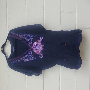 Komotion Bathing Suit Cover Up- Black with pink red and blue stitching- Medium